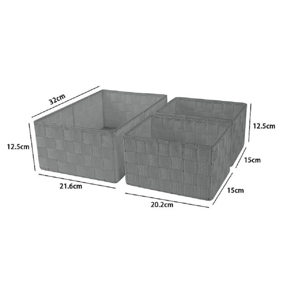 SET 3 CESTINI PORTA OGGETTI ORGANIZER IN TESSUTO RETTANGOLARI BAGNO GRIGIO 69827 - TrAdE Shop Traesio