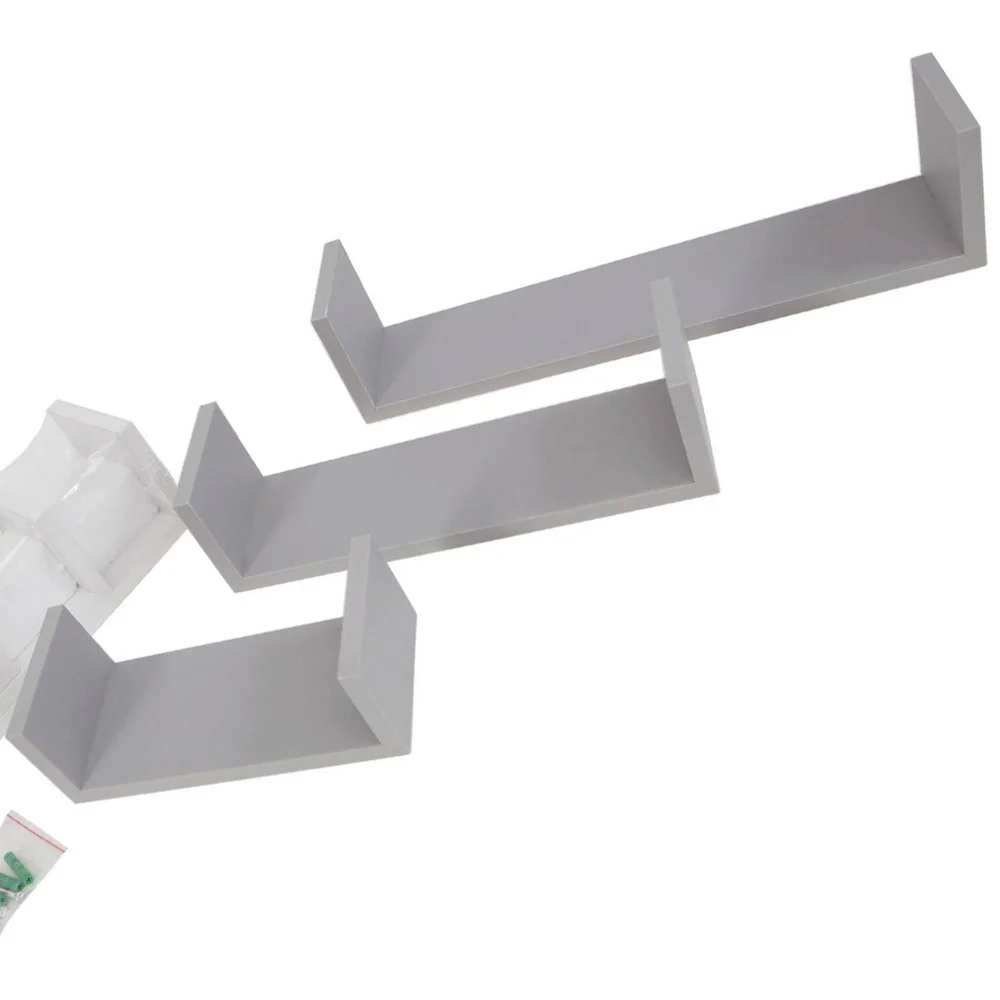 SET 3 MENSOLE DA PARETE MODERNE DESIGN CON BORDI MENSOLA SCAFFALE LEGNO GRIGIO - TrAdE Shop Traesio