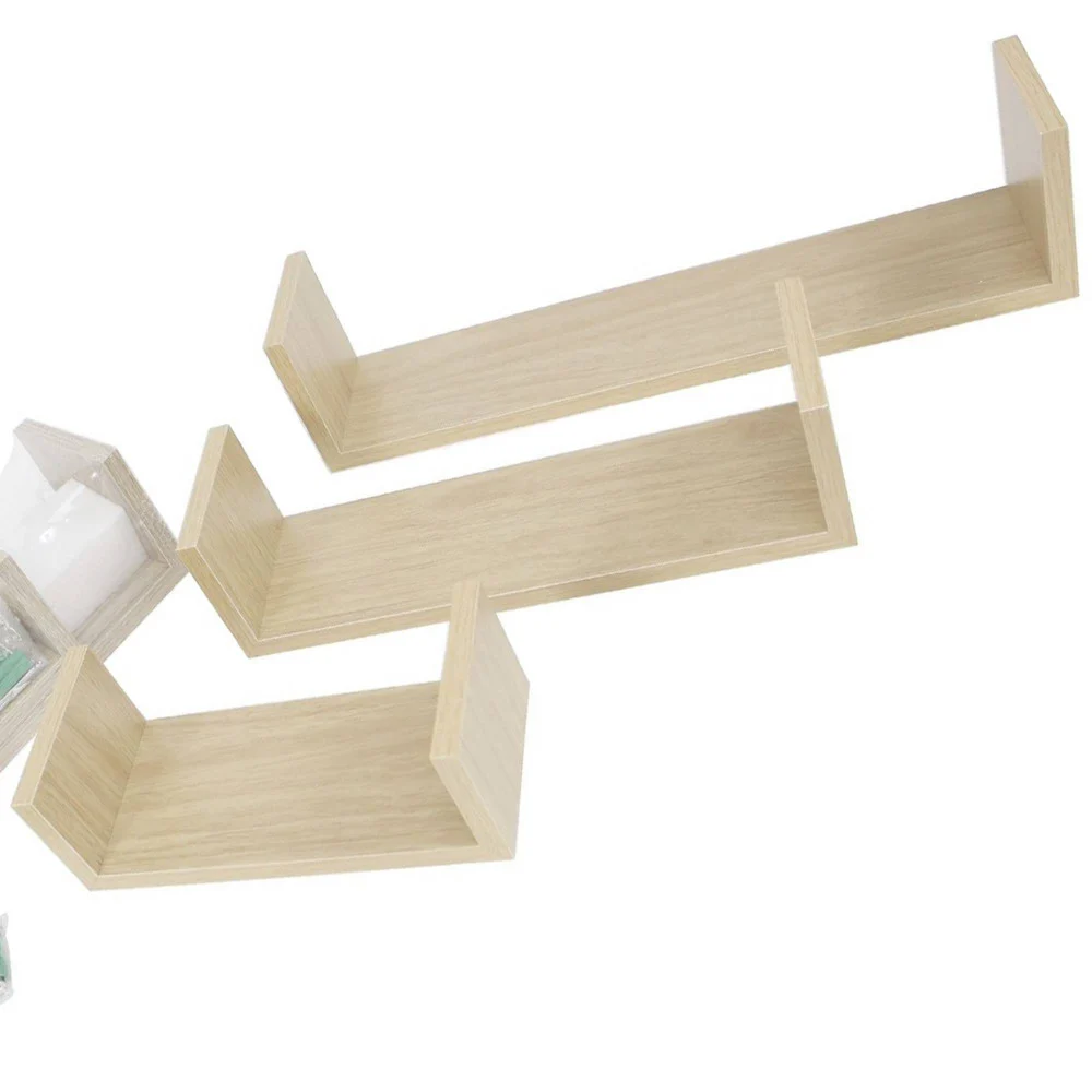 SET 3 MENSOLE DA PARETE MODERNE DESIGN CON BORDI MENSOLA SCAFFALE LEGNO NATURALE - TrAdE Shop Traesio