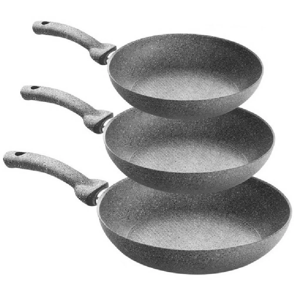 SET 3 PADELLE IN PIETRA ANTIADERENTI REGINA DI PIETRA DIAMETRO 22 - 26 - 30 CM