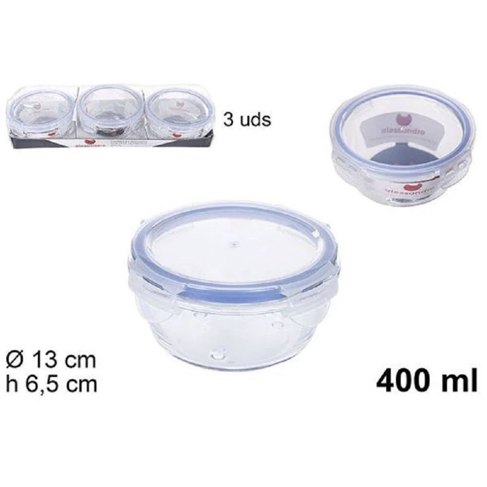 SET 3 PEZZI CONTENITORI PER ALIMENTI IN VETRO CON COPERCHI PLASTICA 400ML 110548 - TrAdE Shop Traesio