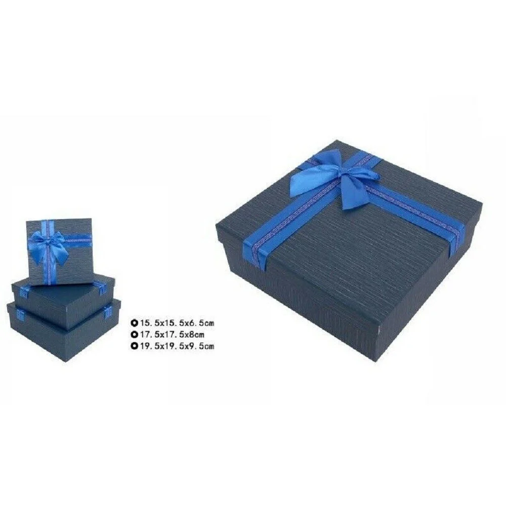 SET 3 PEZZI SCATOLE BOX PER REGALI VARIE MISURE QUADRATE BLU CON FIOCCO 69347 - TrAdE Shop Traesio