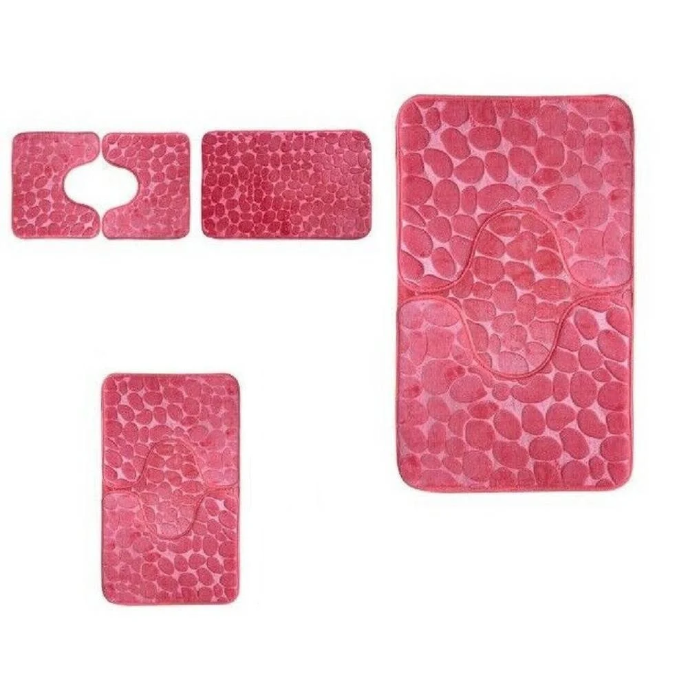 SET 3 PEZZI TAPPETI TAPPETINI ANTISCIVOLO PER BAGNO ARREDO COLORE ROSA 59335 - Cleafe