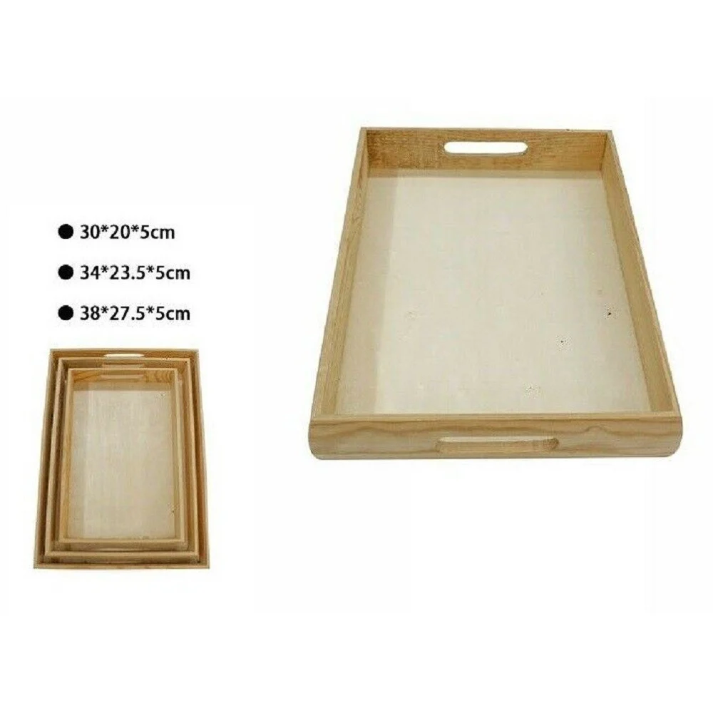 SET 3 PEZZI VASSOIO IN LEGNO NATURALE DECOUPAGE TRIS MATRIOSKA SCATOLA 53469A - TrAdE Shop Traesio