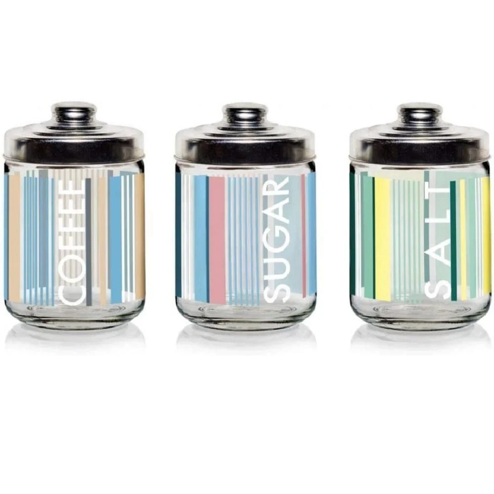 SET 3 PZ BARATTOLI CONTENITORI DA CUCINA IN VETRO TEXTILENE SALE CAFFÈ ZUCCHERO - TrAdE Shop Traesio