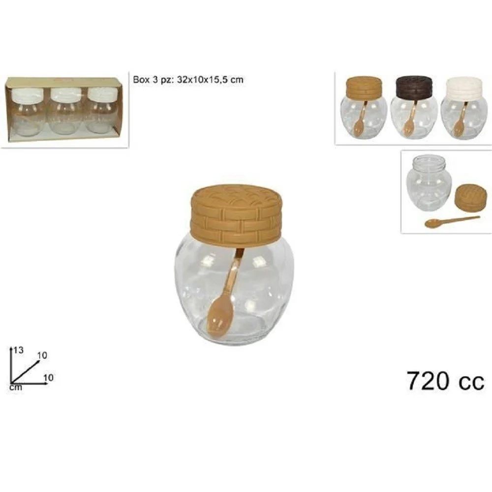 SET 3 PZ BARATTOLI IN VETRO 720CC CON COPERCHIO CUCCHIAINO CONTENITORI 720150 - TrAdE Shop Traesio
