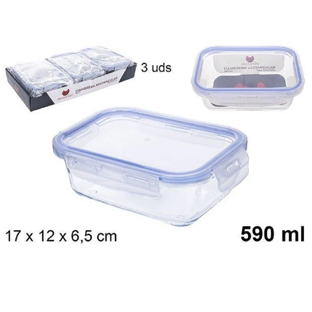 SET 3 PZ CONTENITORI PER ALIMENTI IN VETRO CON COPERCHIO PLASTICA 590 ML 105508 - TrAdE Shop Traesio