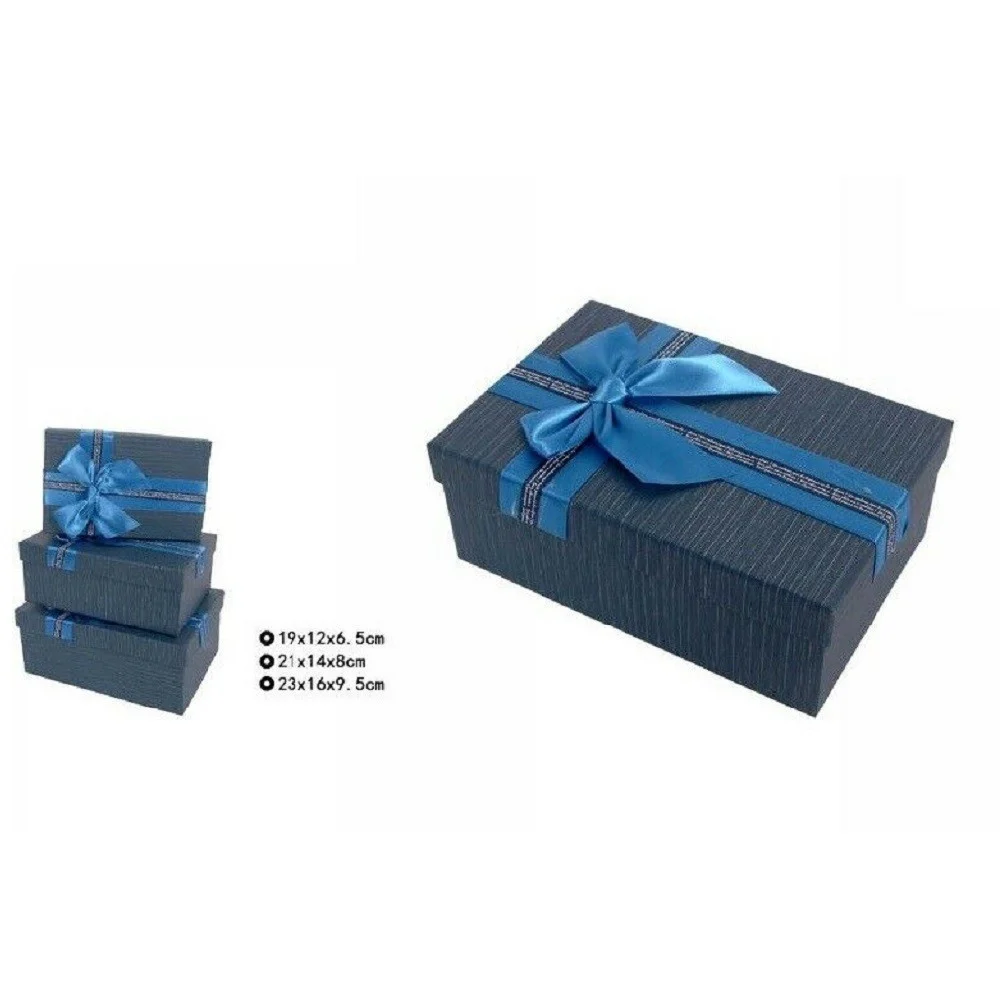 SET 3 PZ. SCATOLE BOX PER REGALI VARIE MISURE RETTANGOLARI BLU CON FIOCCO 69332 - TrAdE Shop Traesio