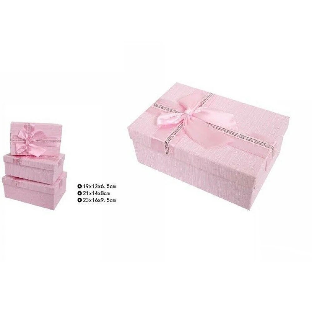SET 3 PZ SCATOLE BOX PER REGALI VARIE MISURE RETTANGOLARI ROSA CON FIOCCO 69331 - TrAdE Shop Traesio