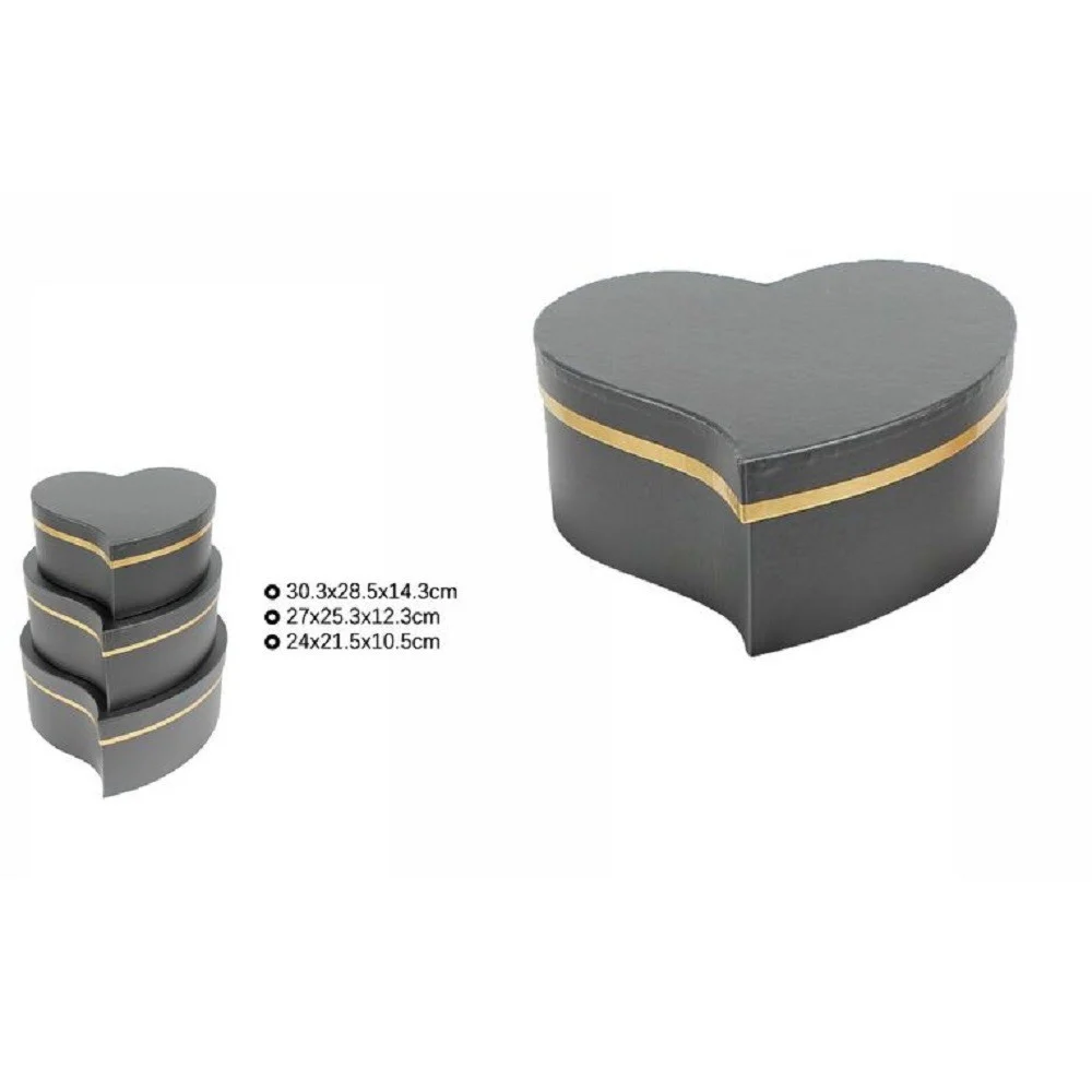 SET 3 PZ SCATOLE BOX REGALI VARIE MISURE MATRIOSKA FORMA CUORE STORTO NERO 71932 - TrAdE Shop Traesio