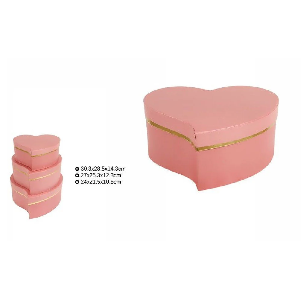 SET 3 PZ SCATOLE BOX REGALI VARIE MISURE MATRIOSKA FORMA CUORE STORTO ROSA 71933 - TrAdE Shop Traesio