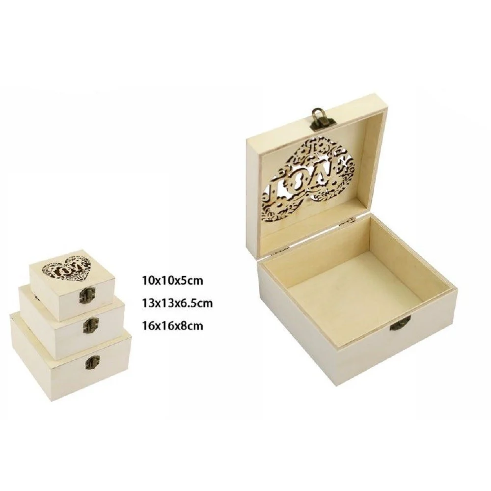 SET 3 PZ SCATOLE LEGNO DECOUPAGE PORTAGIOIE CUORE LOVE SCATOLA COFANETTO 74012A - TrAdE Shop Traesio