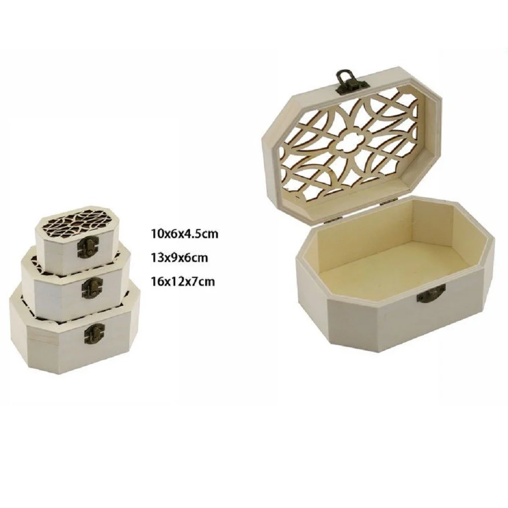 SET 3 PZ SCATOLE LEGNO DECOUPAGE PORTAGIOIE OTTAGONALE SCATOLA COFANETTO 74009A - TrAdE Shop Traesio