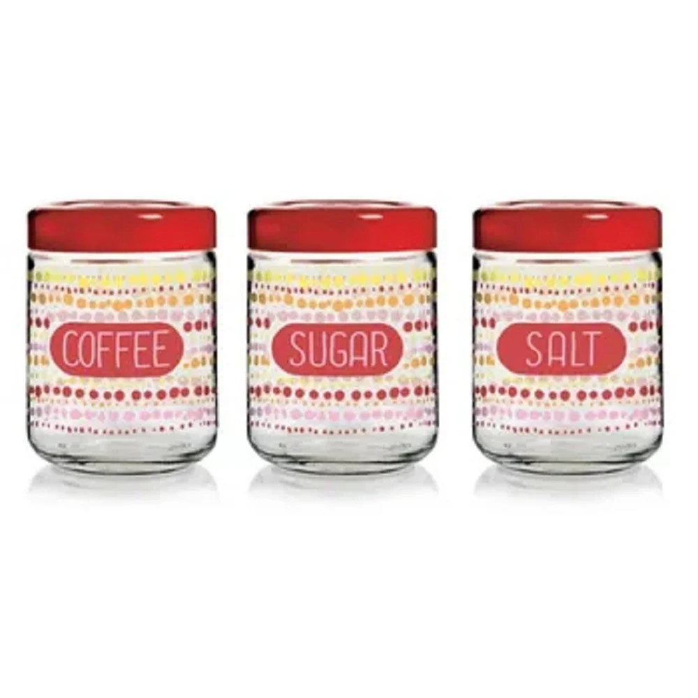 SET 3 PZ TRIS BARATTOLI DA CUCINA IN VETRO LOOK SALE ZUCCHERO CAFFÈ DA 800 CC - TrAdE Shop Traesio