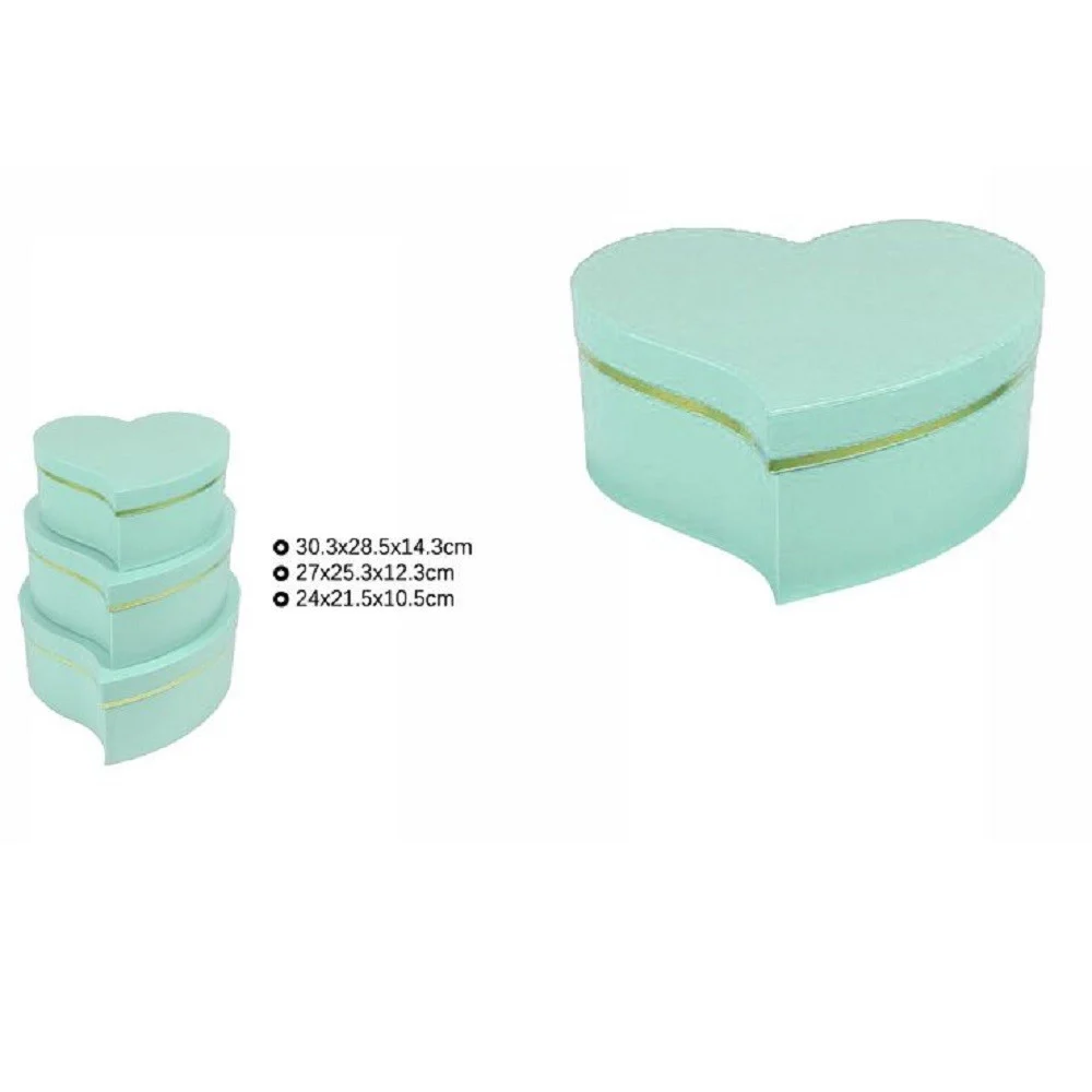 SET 3 SCATOLE REGALI VARIE MISURE MATRIOSKA FORMA CUORE STORTO VERDE ACQUA 71935 - TrAdE Shop Traesio