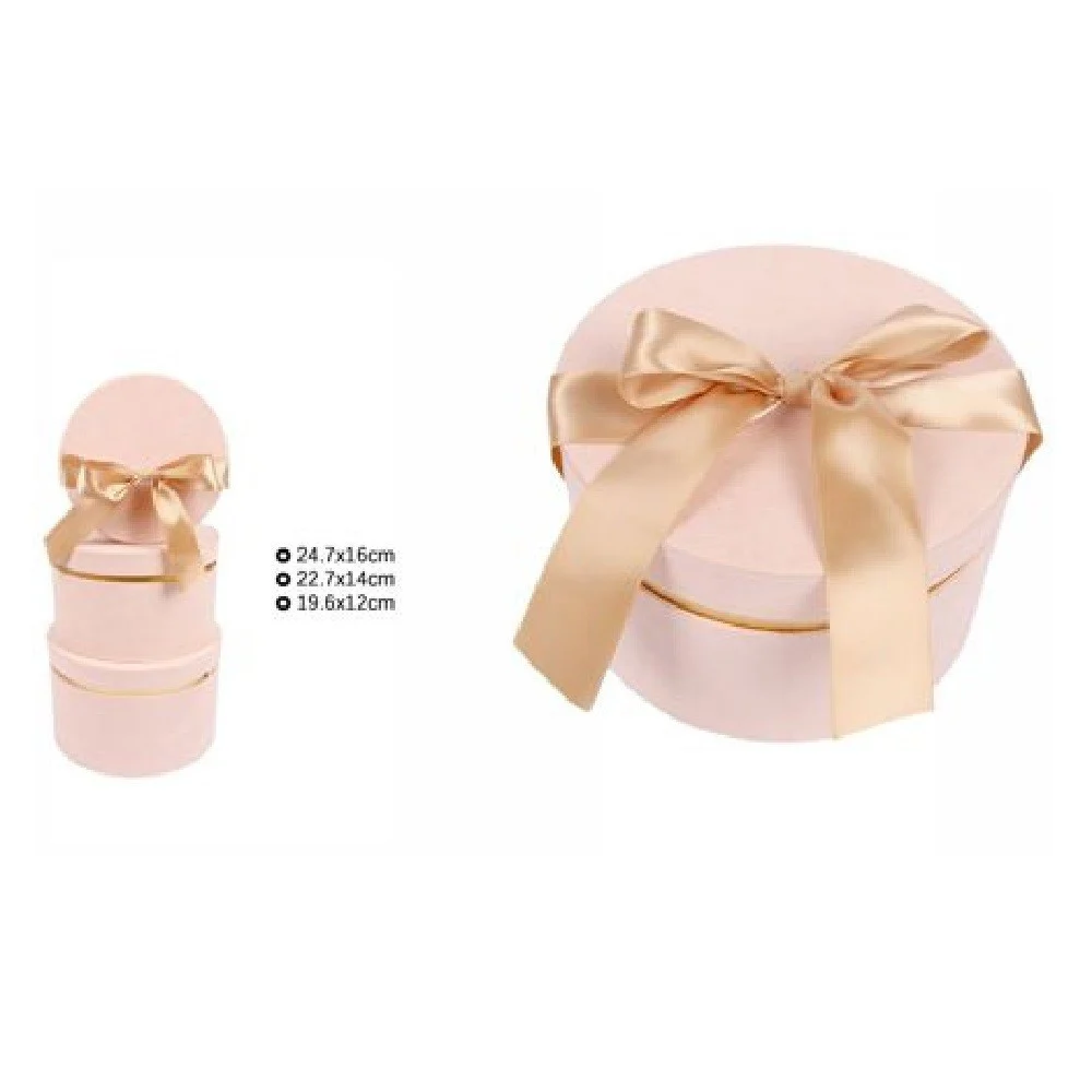 SET 3 SCATOLE SCATOLA BOX REGALI VARIE MISURE MATRIOSKA TONDE ROSA PALLIDO 71944 - TrAdE Shop Traesio