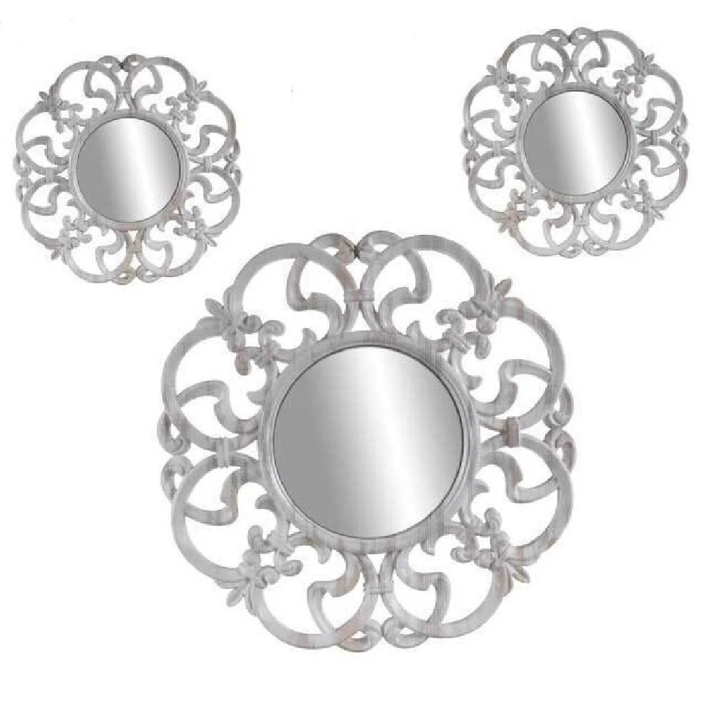 SET 3 SPECCHI PARETE DECORATIVI ANTICATI BIANCO SPECCHIO PLASTICA 25-35CM 836886