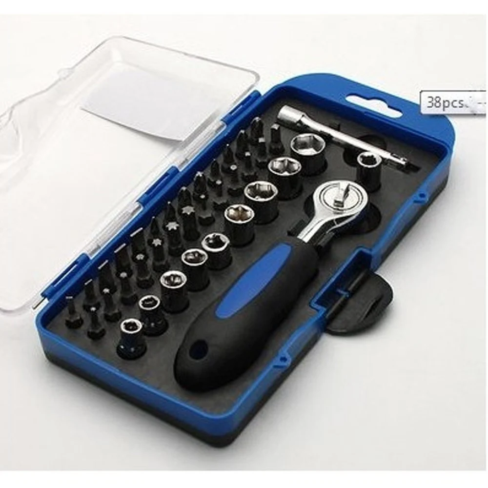 SET 38 CHIAVI A BUSSOLA CON CRICCHETTO INSERTI ASSORTITI KIT MULTI ATTREZZI PROF - TrAdE Shop Traesio