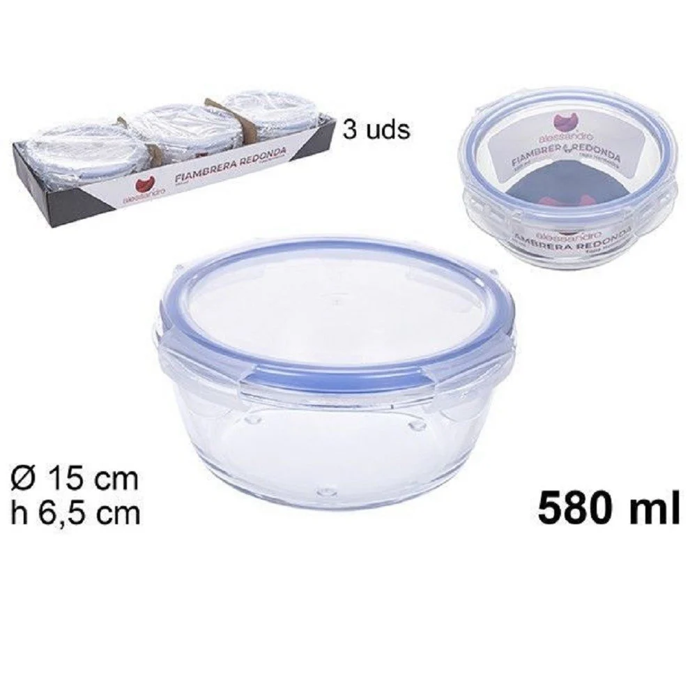 SET 3PZ CONTENITORI PER ALIMENTI VETRO TONDO CON COPERCHI PLASTICA 580ML 110549 - TrAdE Shop Traesio