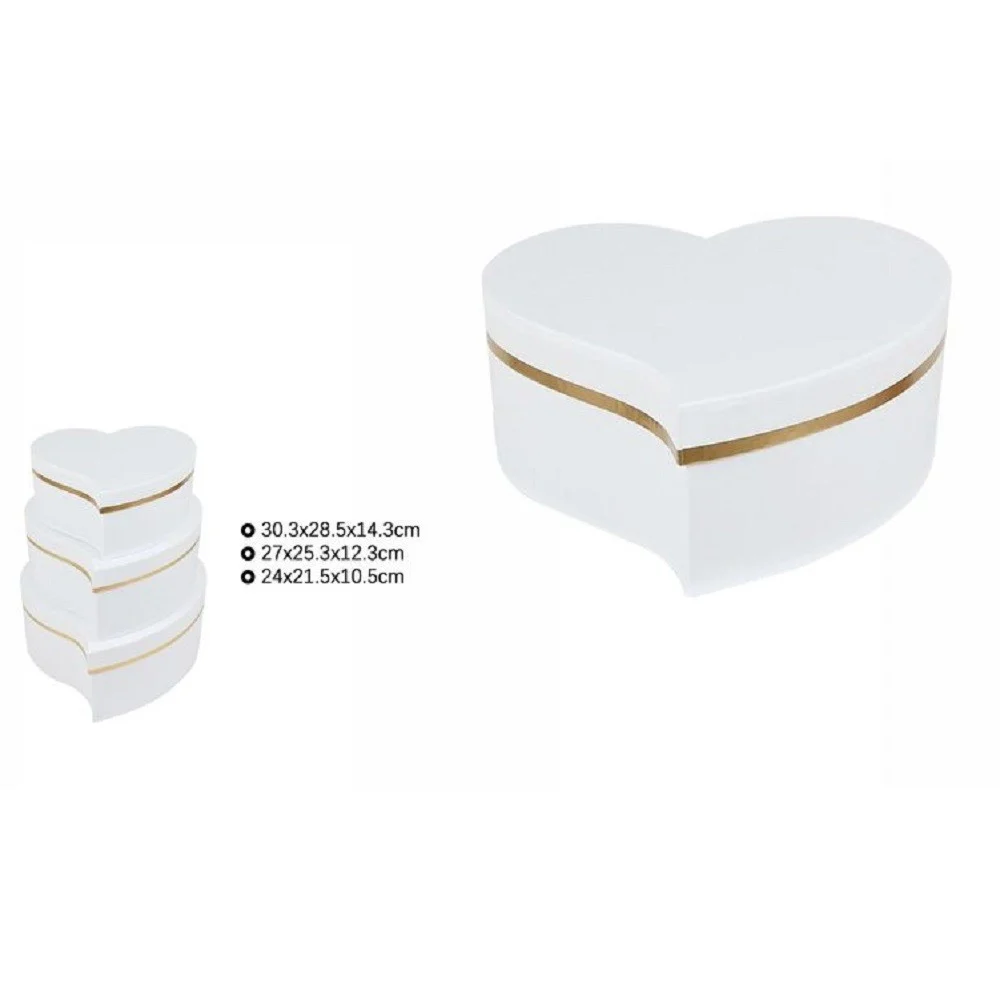 SET 3PZ SCATOLE BOX REGALI VARIE MISURE MATRIOSKA FORMA CUORE STORTO BIANCO 71931 - TrAdE Shop Traesio