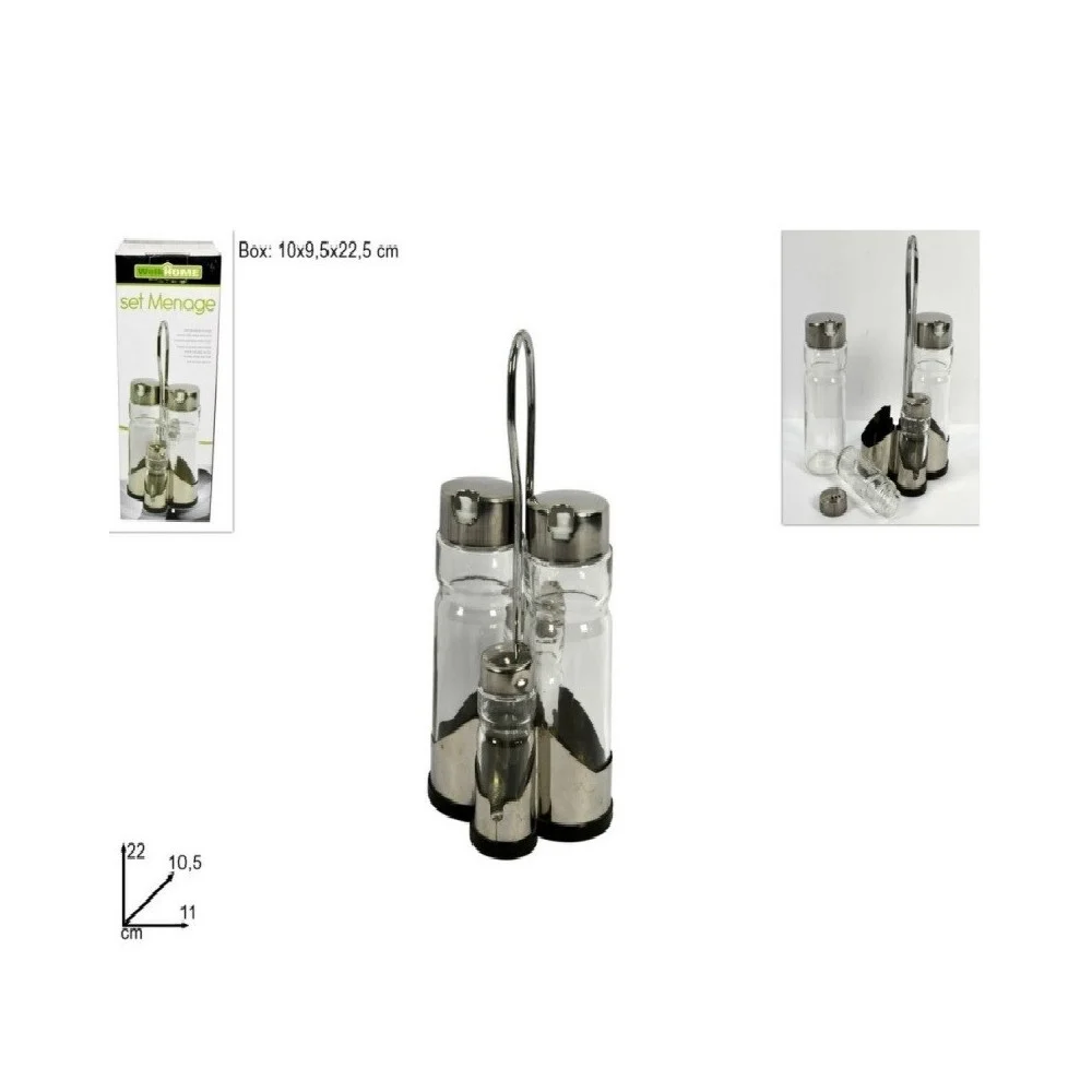 SET 4 BOTTIGLIE MENAGE PER OLIO ACETO SALE PEPE TAPPO IN VETRO ACCIAIO DOSATORE - TrAdE Shop Traesio