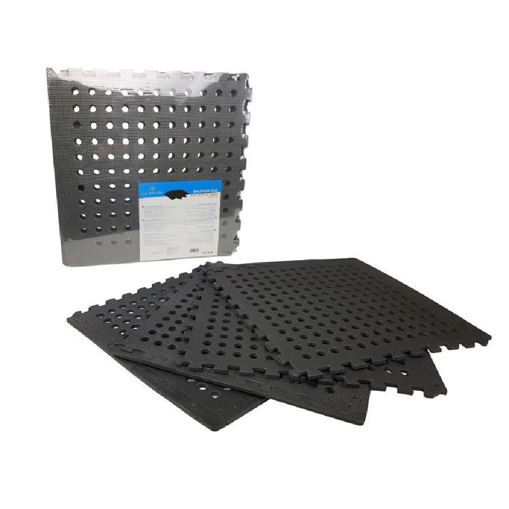 SET 4 PIASTRELLE TAPPETO TAPPETINO EVA NERA PISCINA PALESTRA CASA 50X50CM 194706 - TrAdE Shop Traesio