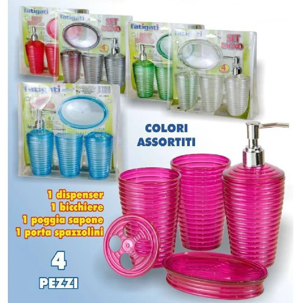 SET 4 PZ IN PLASTICA DURA DA APPOGGIO BAGNO WC ACCESSORI COLORI ASSORTITI 29571 - TrAdE Shop Traesio