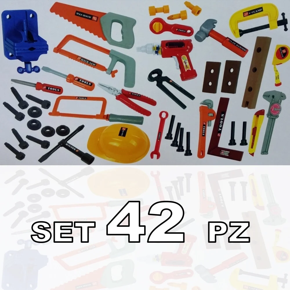 SET 42 PEZZI ATTREZZI DA LAVORO ELMETTO TRAPANO SEGA GIOCO GIOCATTOLO ETA' 3+ - TrAdE Shop Traesio