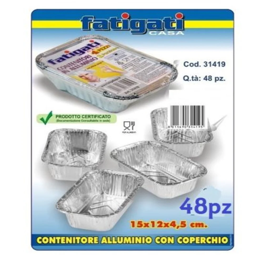 SET 48 PZ CONTENITORE VASCHETTA IN ALLUMINIO CON COPERCHIO CUCINA 15X12X4CM - TrAdE Shop Traesio