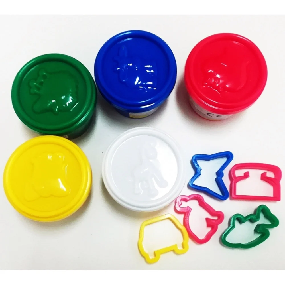 SET 5 BARATTOLI DI PASTA PLASTILINA 5 FORMINE PLASTICHINA MODELLANTE PORTATILE - TrAdE Shop Traesio