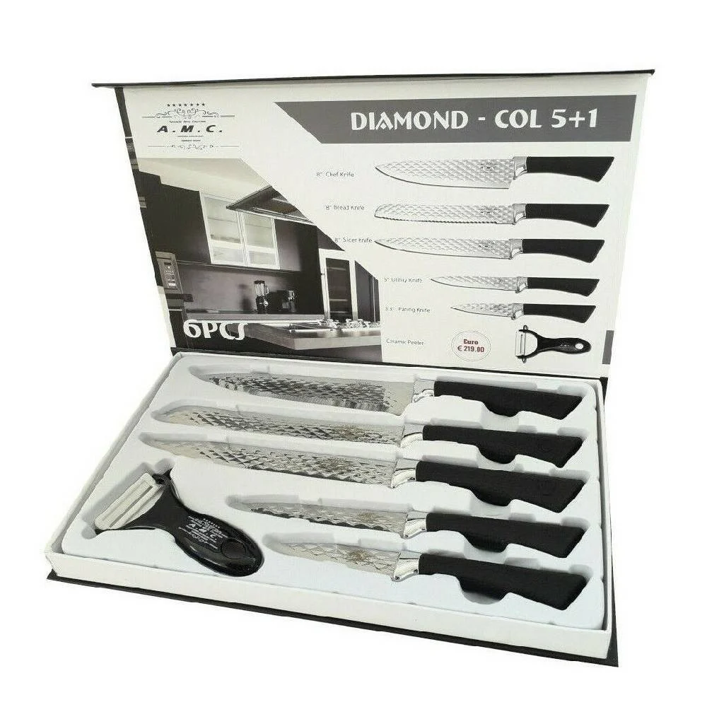 SET 5 COLTELLI PELAPATATE DA CUCINA IN ACCIAIO MANICO ANTISCIVOLO DIAMOND - TrAdE Shop Traesio