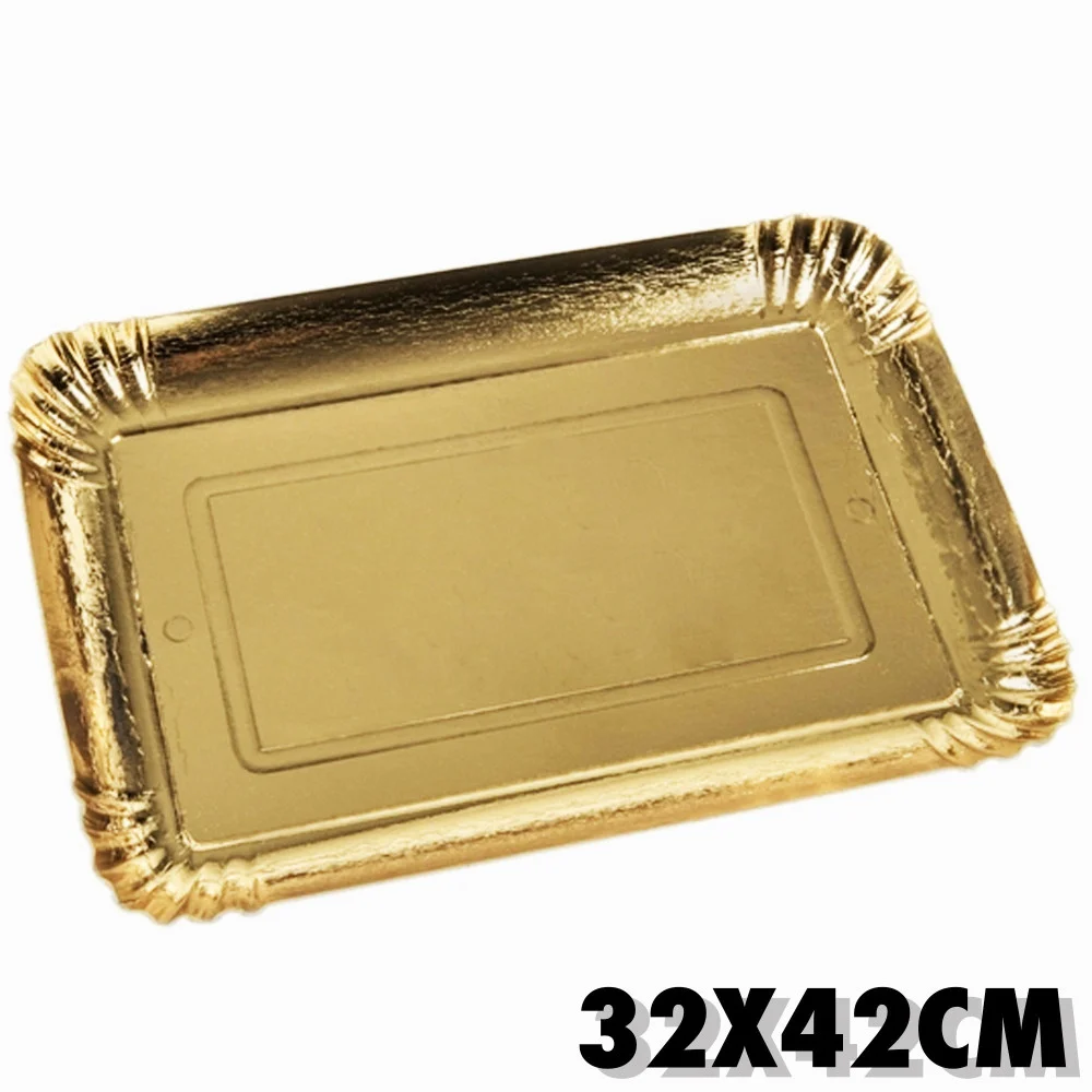 SET 5 PZ. VASSOI PORTA SOTTO TORTA 32x42CM ORO RETTANGOLARE PIATTO DOLCI CARTONE - TrAdE Shop Traesio
