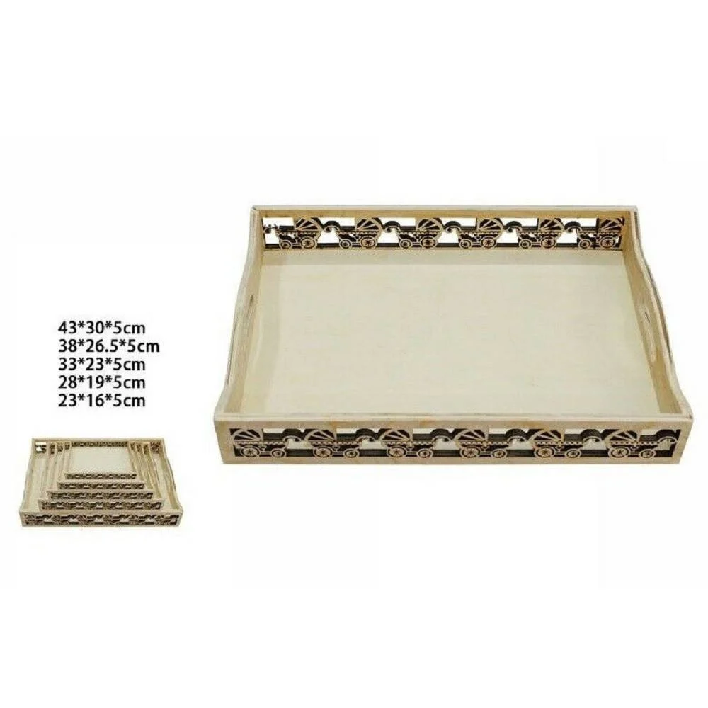 SET 5PZ CASSETTE VASSOI IN LEGNO NATURALE DECORATO VARIE MISURE DECOUPAGE 53395A - TrAdE Shop Traesio