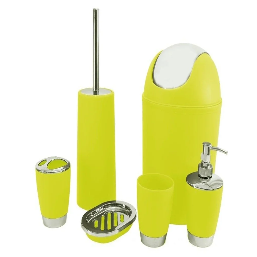 SET 6 ACCESSORI BAGNO PATTUMIERA PORTA SCOPINO SPAZZOLINO SAPONE BICCHIERE DFH - TrAdE Shop Traesio