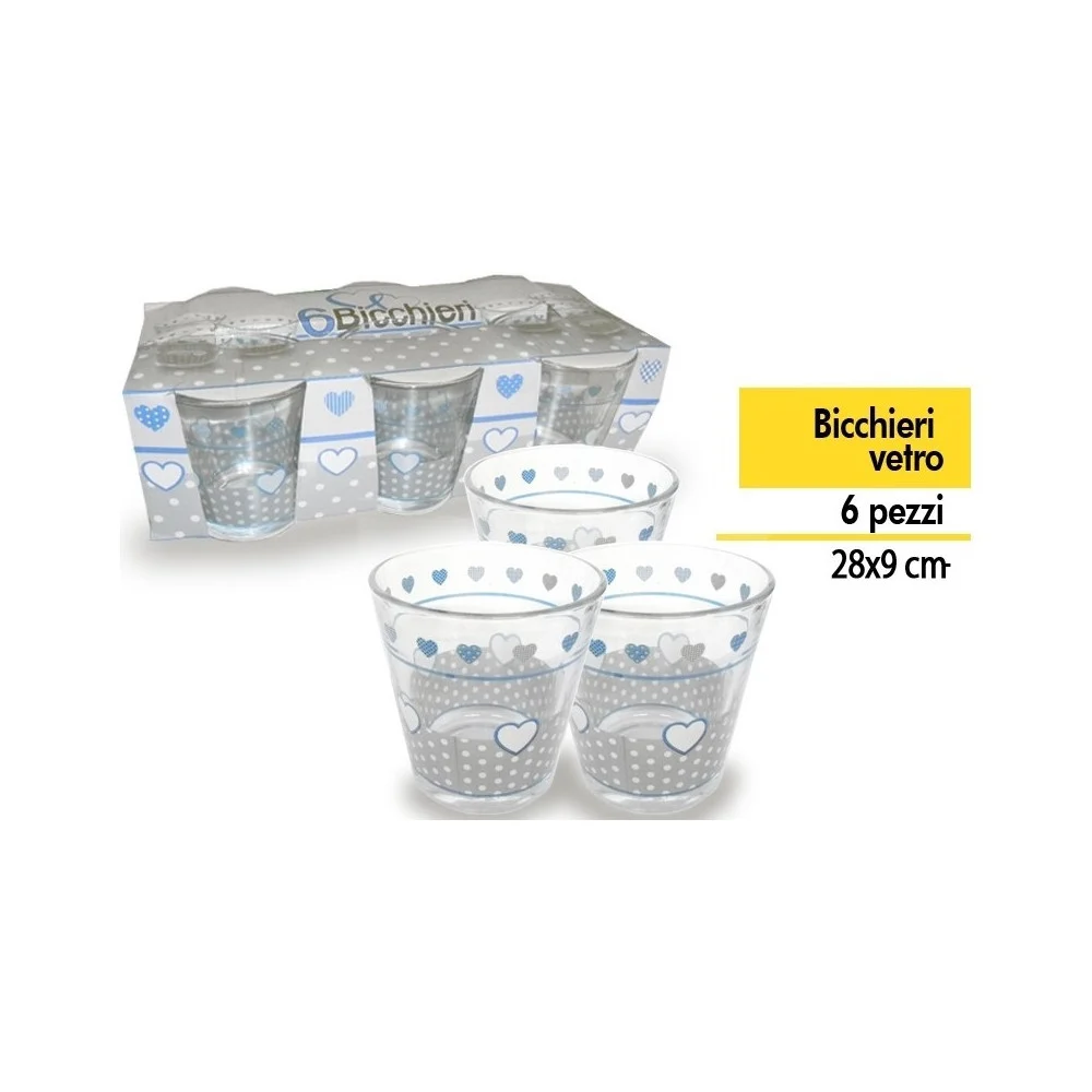 SET 6 BICCHIERI CUORE POIS IN VETRO BICCHIERE DA TAVOLA CUCINA DESIGN MADE ITALY - TrAdE Shop Traesio