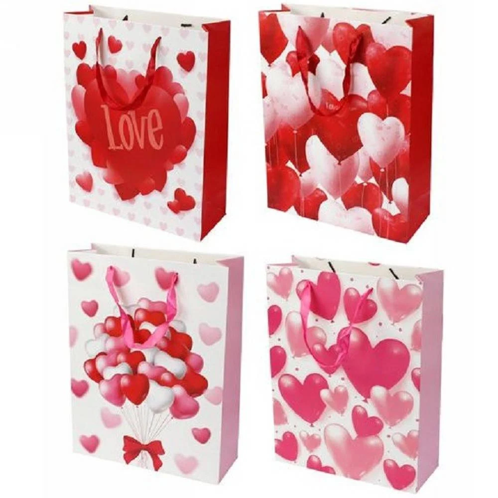 SET 6 BUSTE DA REGALO PER SAN VALENTINO CUORI 31X11X42CM 71093 MODELLI ASSORTITI - TrAdE Shop Traesio