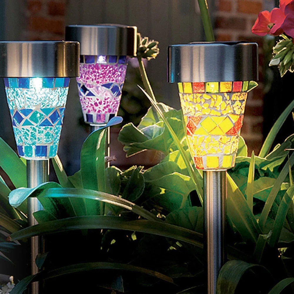 SET 6 LAMPADE MOSAICO DA GIARDINO COLORATE RICARICA SOLARE PALETTI SOLARI 1LED - TrAdE Shop Traesio