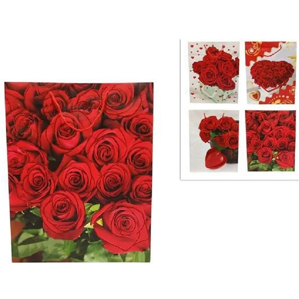 SET 6 PEZZI BUSTE DA REGALO CON ROSE 42X33X12CM BORSA SAN VALENTINO VARI MODELLI - TrAdE Shop Traesio
