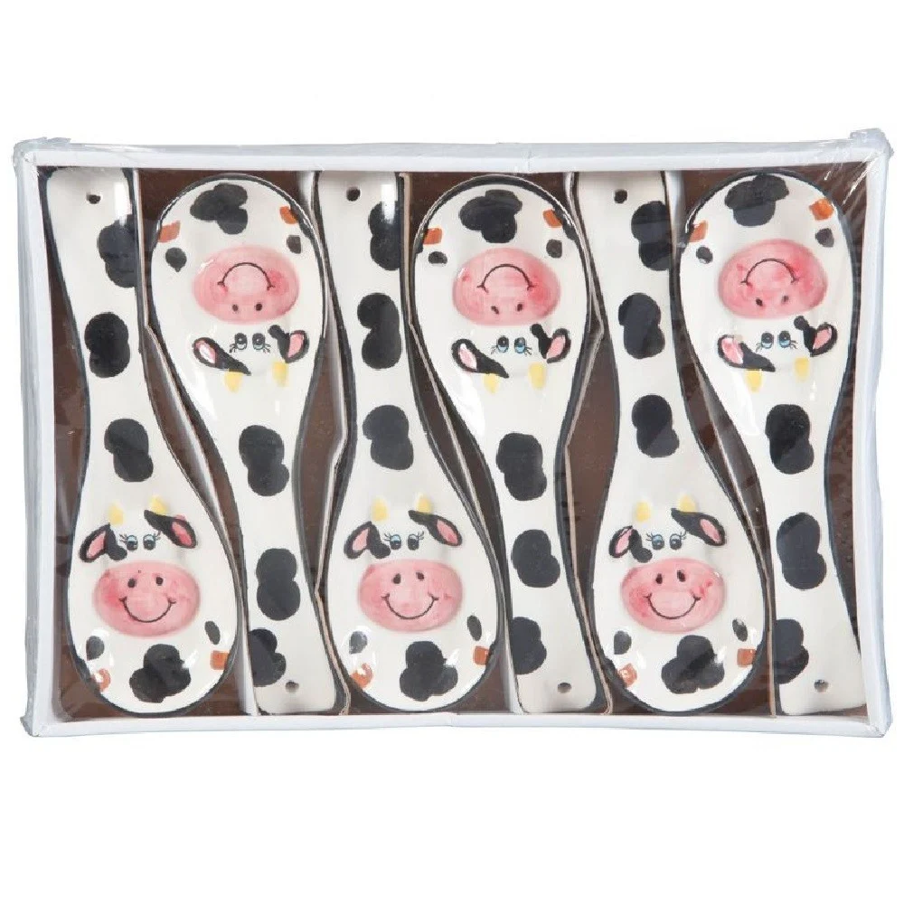 SET 6 PEZZI POGGIAMESTOLI POGGIA MESTOLO IN CERAMICA BIANCA MUCCA CUCINA 135516 - TrAdE Shop Traesio