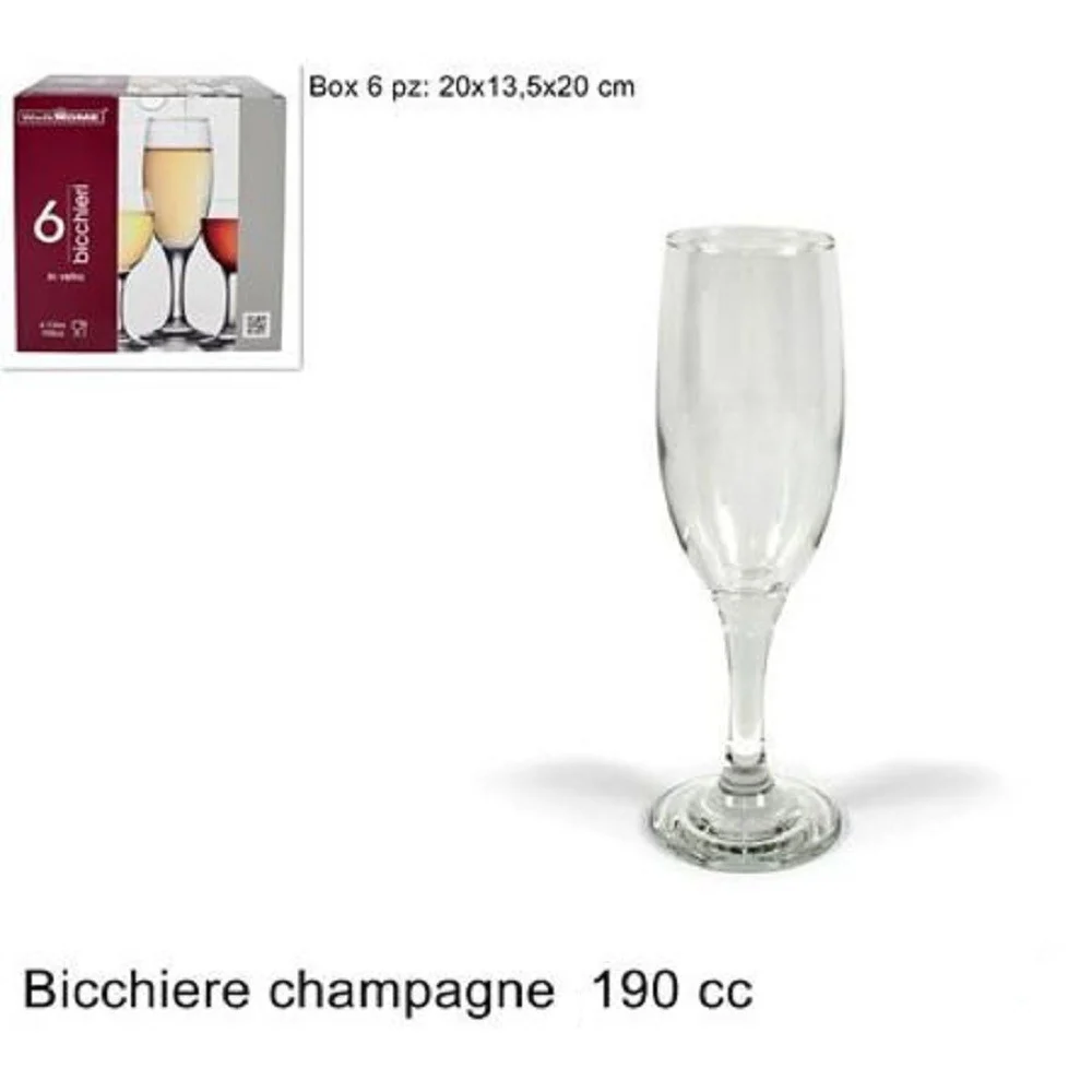 SET 6 PEZZI SERVIZIO CALICI CALICE BICCHIERI VETRO 190CC PER CHAMPAGNE SPUMANTE - TrAdE Shop Traesio