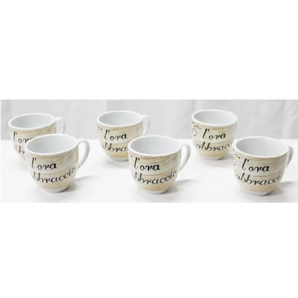 SET 6 PEZZI TAZZINE TAZZE DA CAFFÈ CERAMICA SCRITTA L'ORA ABBRACCIO ESPRESSO BAR - TrAdE Shop Traesio