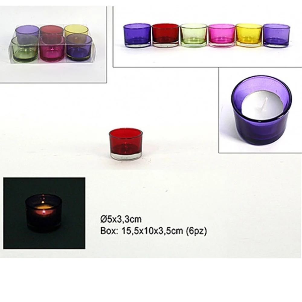 SET 6 PORTA CANDELE VETRO COLORATO CANDELA PROFUMANTE TEALIGHT DESIGN BICCHIERE - TrAdE Shop Traesio