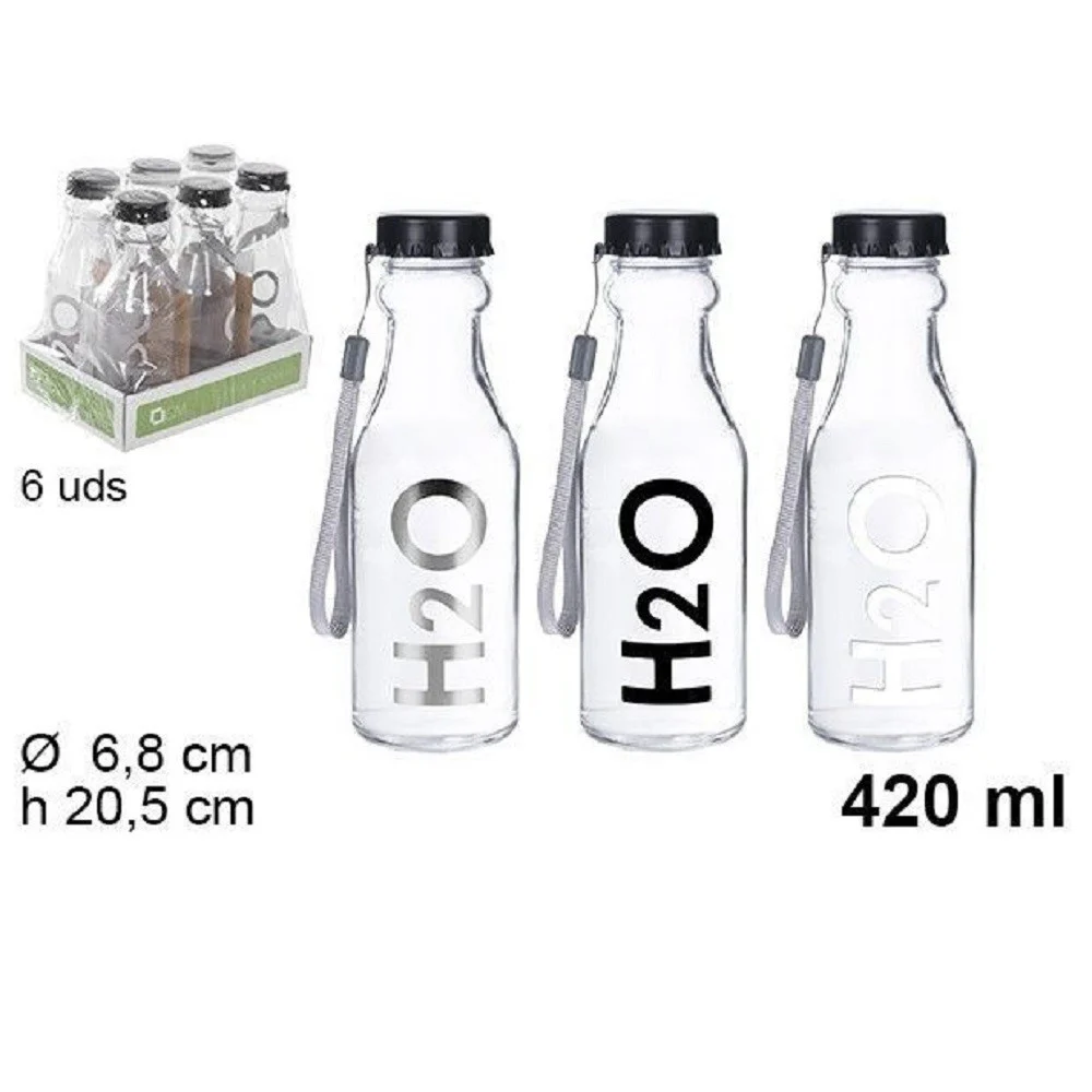 SET 6 PZ BOTTIGLIA D'ACQUA H2O VETRO TRASPARENTE 420ML BORRACCIA LACCETTO 109286 - TrAdE Shop Traesio
