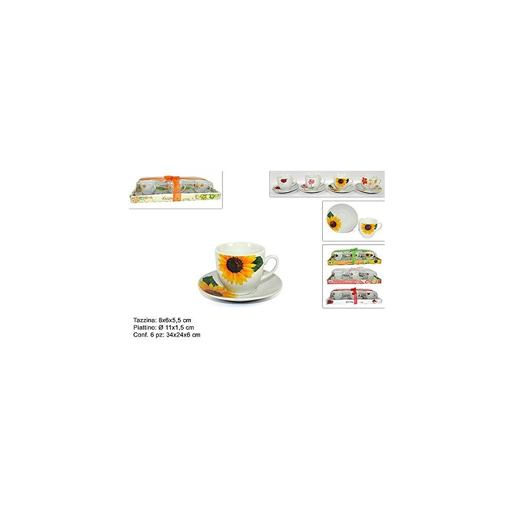 SET 6 TAZZINE DA CAFFè TE CON PIATTINI DECORAZIONE FLOREALE ARREDO CUCINA CASA - TrAdE Shop Traesio