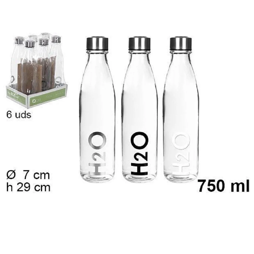 SET 6PZ BOTTIGLIA D'ACQUA H2O VETRO TRASPARENTE 750ML BORRACCIA ASSORTITA 109285 - TrAdE Shop Traesio