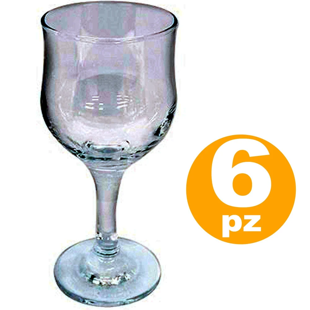 SET 6PZ CALICI TULIPE VETRO 20cl TRASPARENTE BICCHIERI ACQUA VINO ROSSO BIANCO - TrAdE Shop Traesio
