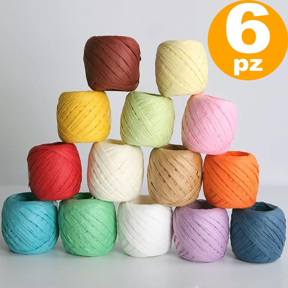 SET 6PZ CAVO RAFIA GOMITOLI NASTRO CORDA FILO PER FIORE FIORAIO BOMBONIERE REGALI - TrAdE Shop Traesio