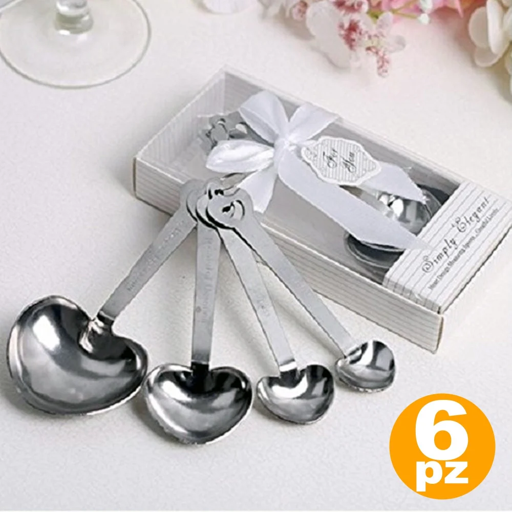 SET 6PZ. CUCCHIAIO 4 MISURE DOSATORE CUORE SCATOLA SEGNAPOSTO TAVOLA BOMBONIERA - TrAdE Shop Traesio
