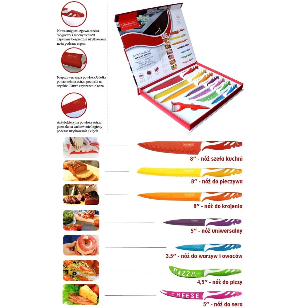 SET 7 COLTELLI DA CUCINA COLORATI CERAMICA PIU PELAPATATE ROYALTY LINE ACCIAIO - TrAdE Shop Traesio