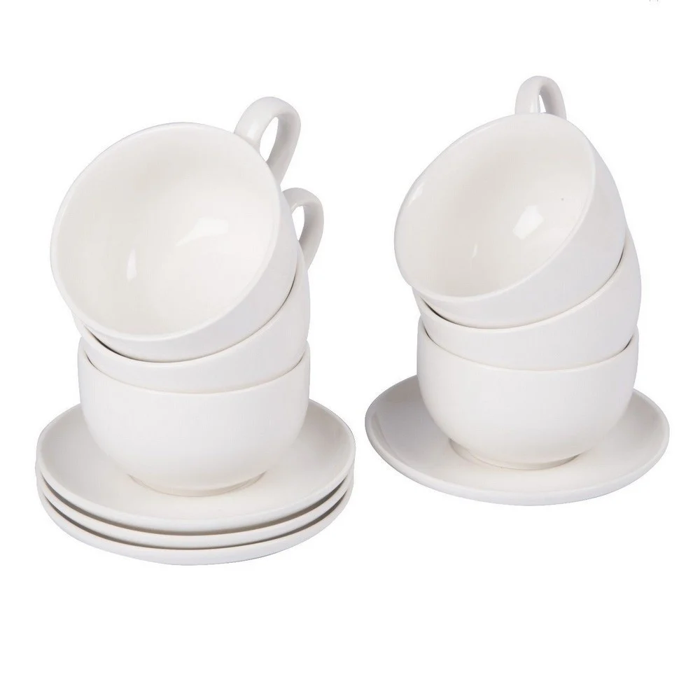 SET 8 PEZZI PER COLAZIONE CAPPUCCINO 4 TAZZE 200 E 4 PIATTINI PORCELLANA BIANCA - TrAdE Shop Traesio